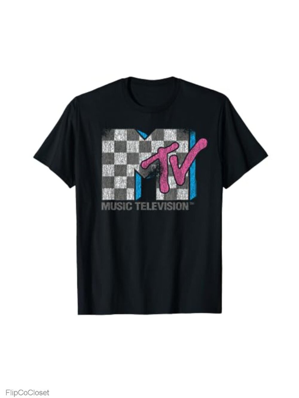 MTV Distressed Vintage Checkerboard Logo Music Television T-Shirt